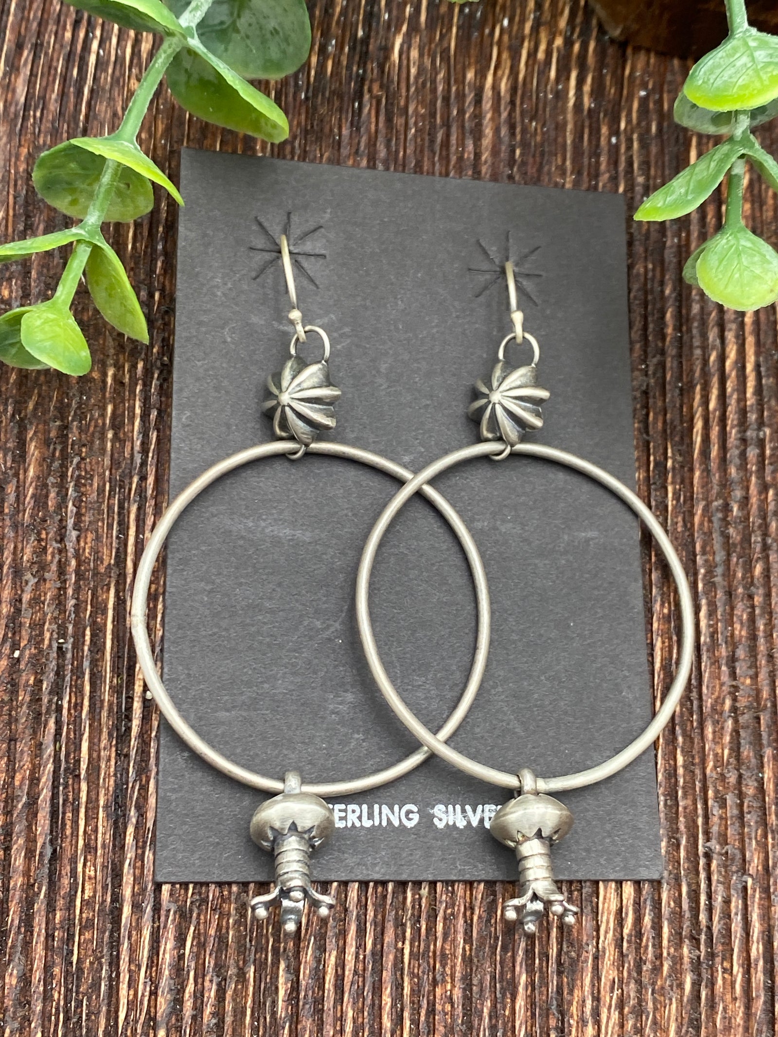 Curry Sterling Flute Blossom Charm Fish Hook Hoop Earrings