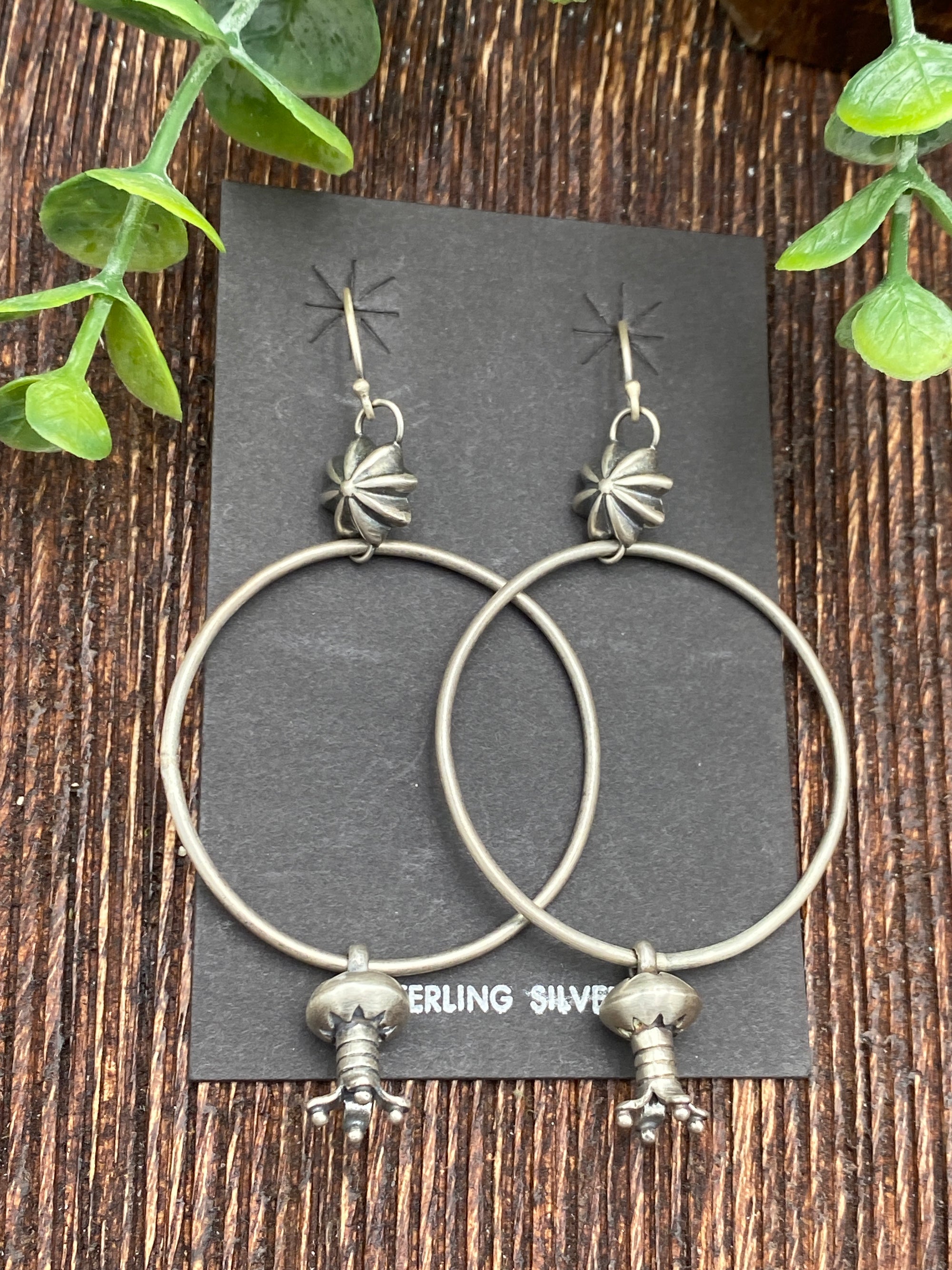 Curry Sterling Flute Blossom Charm Fish Hook Hoop Earrings