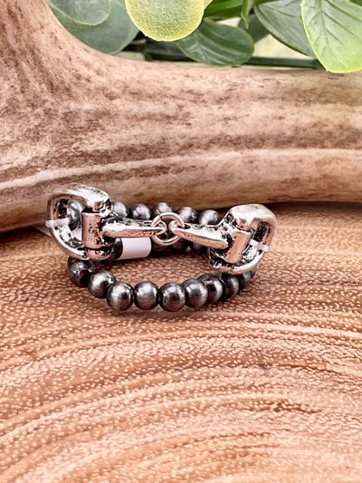Horse Snaffle Set of Two 4mm Bead Stretch Rings