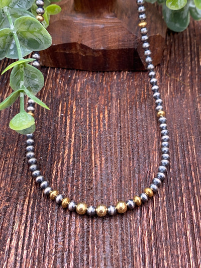 Eloise Sterling Silver & Gold Navajo Necklace - 17.5"