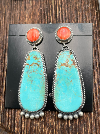 Emersyn Round Spiny Post Turquoise Drop Sterling Earrings on