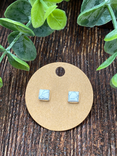 Harden Petite 5mm Square Stone Earrings - White Buffalo