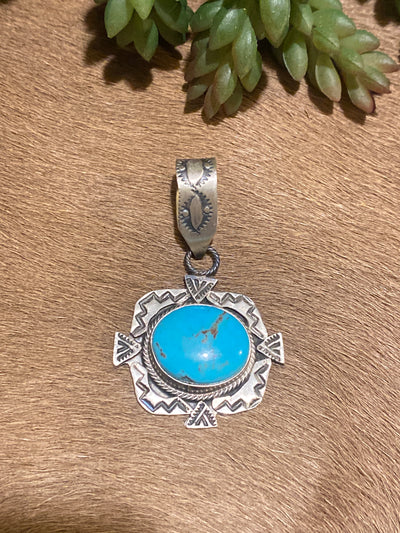 Dalton Stamped Sterling Frame Turquoise Pendant
