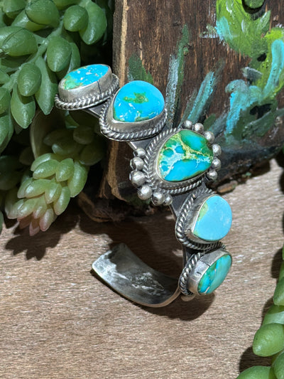 Lonnie 5 Stone Turquoise Sterling Beaded Cuff