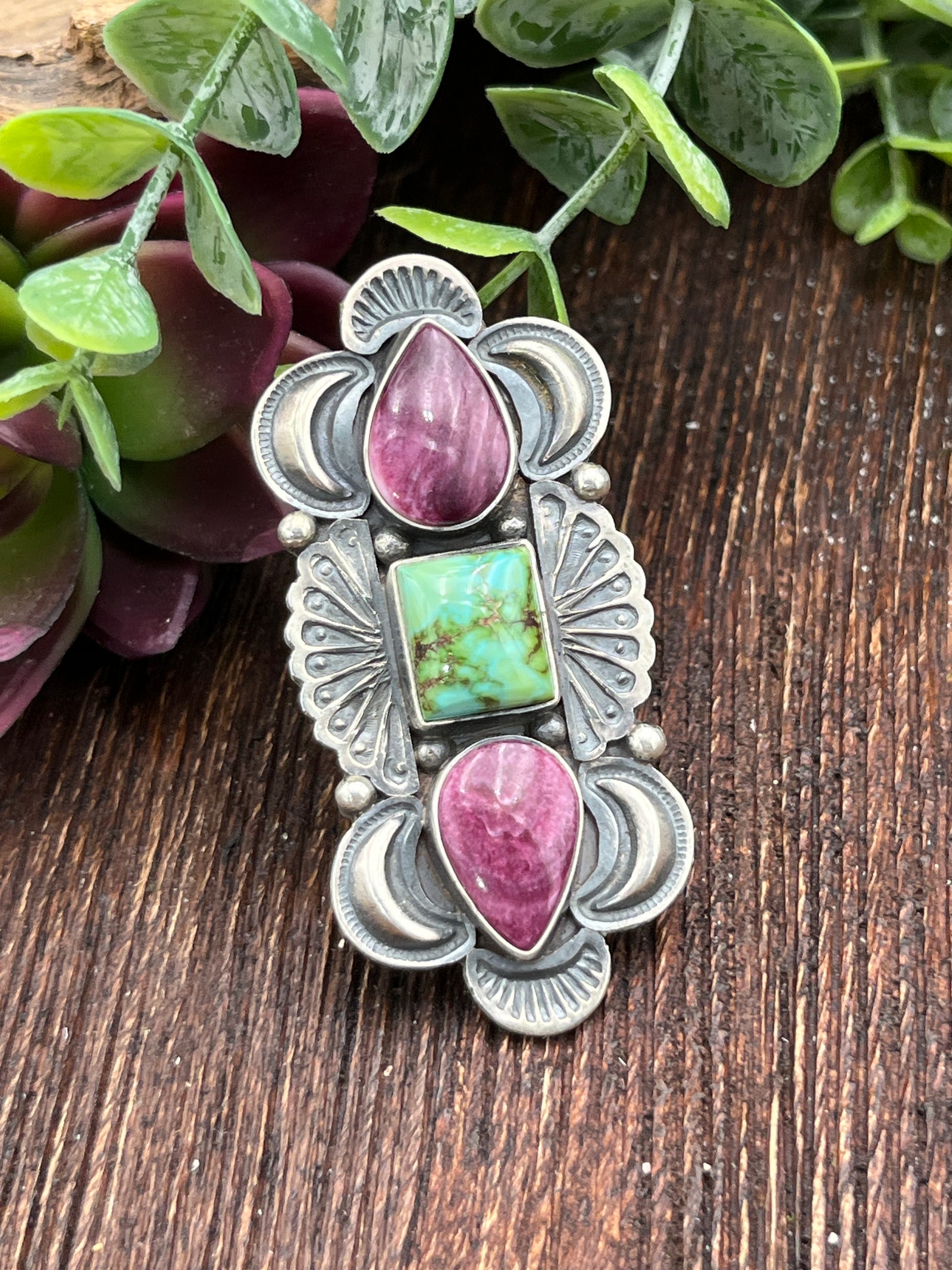 Crane Green & Purple Sterling Ring - Adjustable