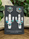 Sandy Sterling Concho Post Cactus Drop Earrings - Turquoise