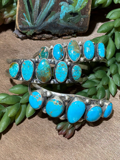Kaelyn 5 Stone Turquoise Sterling Double Band Cuff