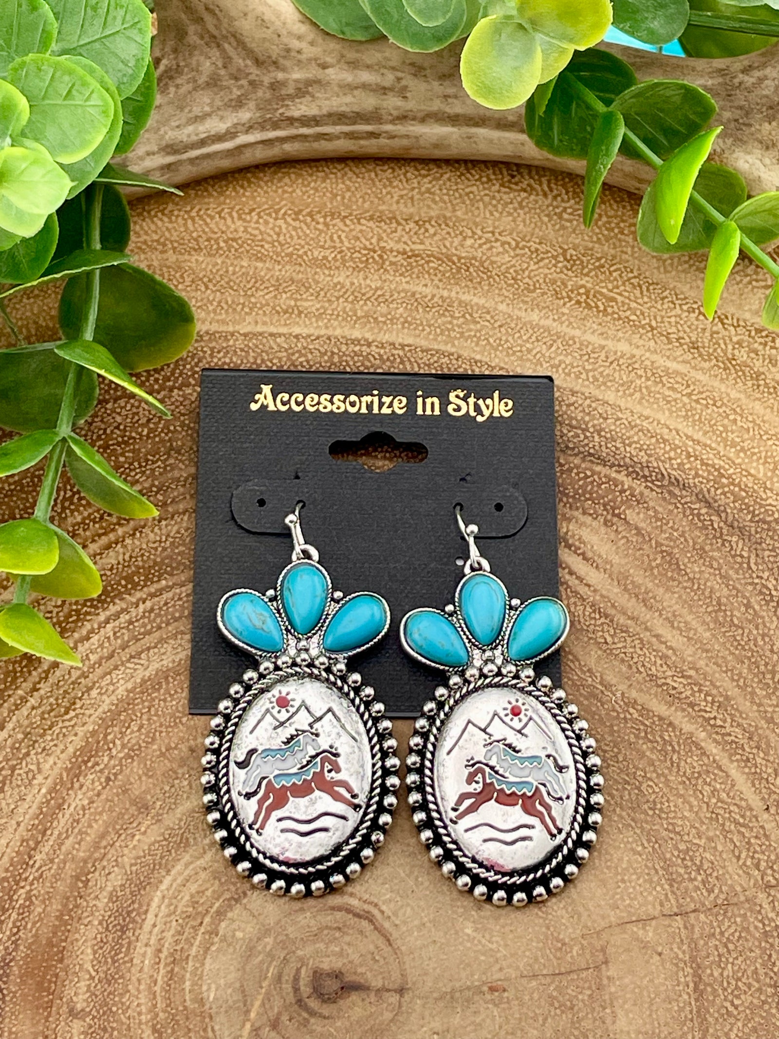 Dozer Mountain Horse Concho Fashion Earrings - Turquoise
