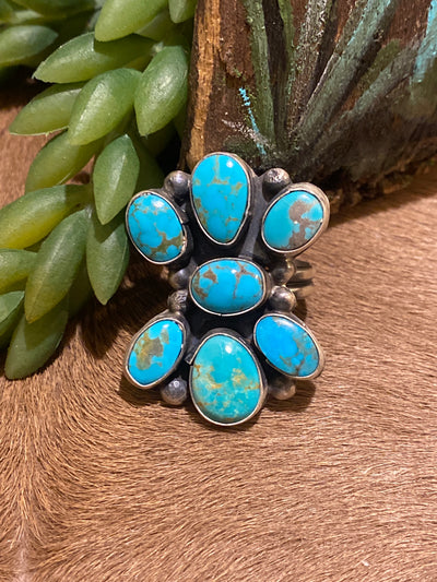 Lorna Sterling Turquoise Cluster Ring - Adj