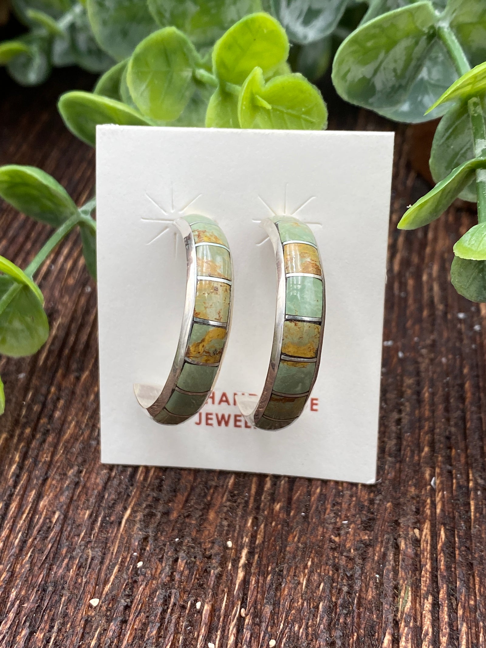 Dixie Inlaid Turquoise Sterling Hoop Earrings - 1"