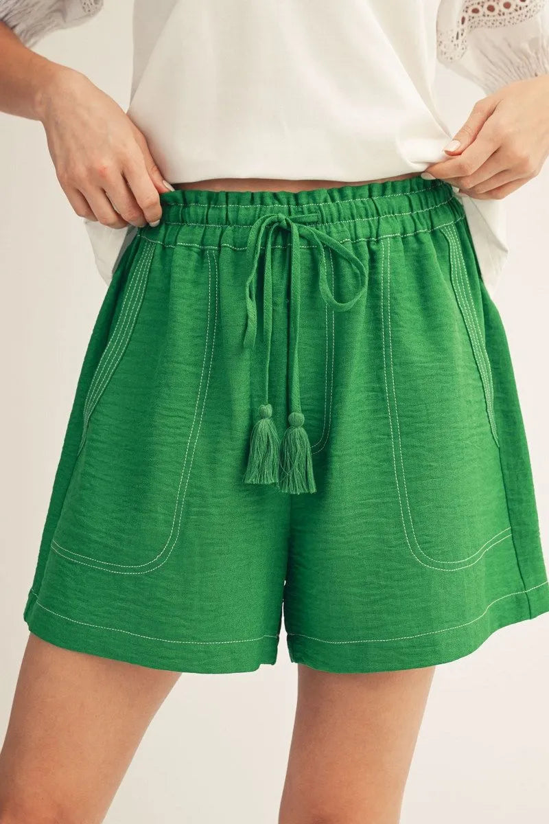 Fisher Drawstring Waist Stitch Detail Casual Shorts