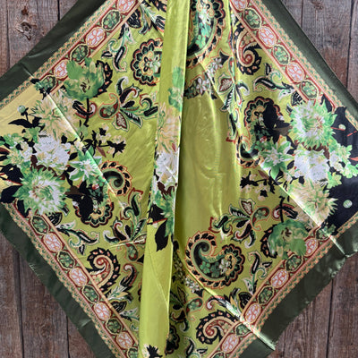 35X35"  Green Floral Paisley Wild Rag/Scarf WR174