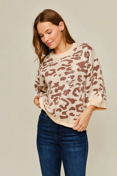 Sequin Leopard Sweater Top