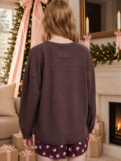 Ribbed Extended Shoulder Boxy Crew Neck Knit Top