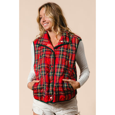 Red Tartan Plaid Puffer Vest