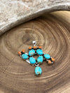 Hada Sterling Cactus Pendant - Turquoise & Orange Spiny
