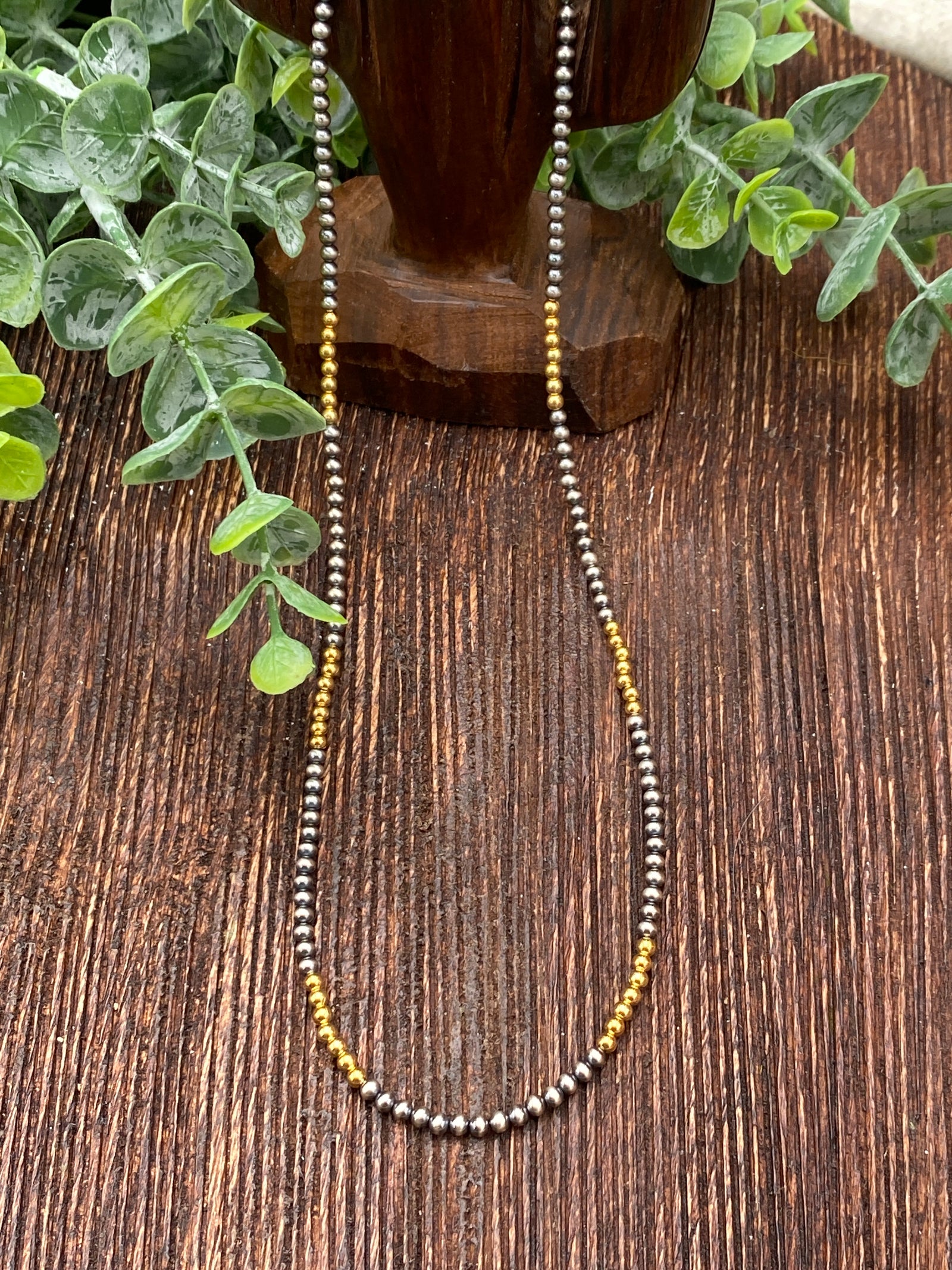 Basil 2mm Sterling Silver & Gold Navajo Necklace - 18"