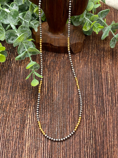 Basil 2mm Sterling Silver & Gold Navajo Necklace - 18"