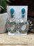 H-Bar Double Stone Post Stamped Sterling Hoop Earrings - Turquoise
