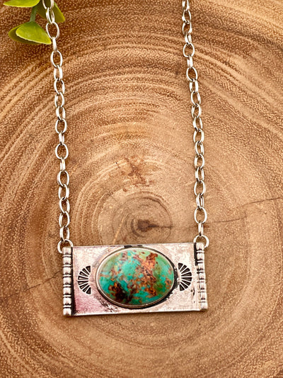 Clipster Fashion Necklace With Silver Bar Oval Stone Pendant