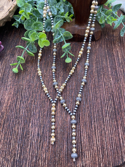 Axis Sterling 4mm Navajo, Stamped Bead & Gold Y Necklace