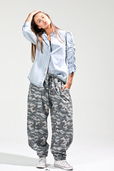 Camo Printed Barrel Pants