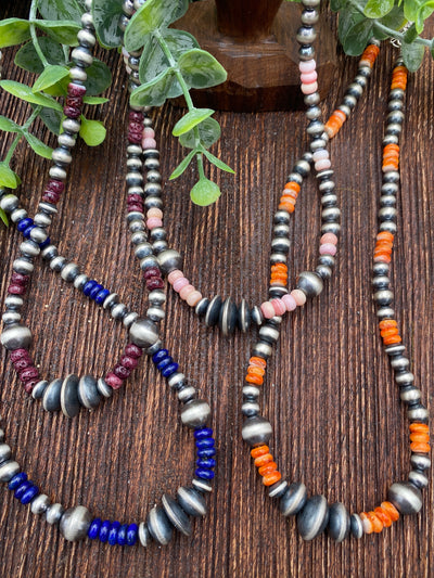 Liza Stone Bead Sterling Navajo Pearl & Center Saucers Necklace - 18"