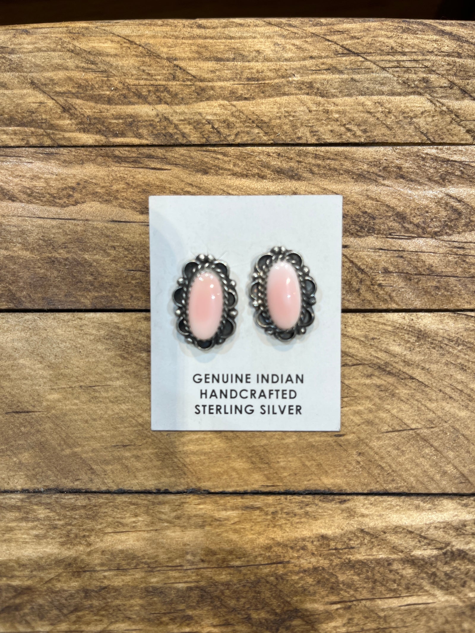Nova Sterling Scallop Framed Pink Conch Oval Post Earrings