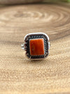 New River Gorge Double Band Notched Sterling Orange Spiny Ring