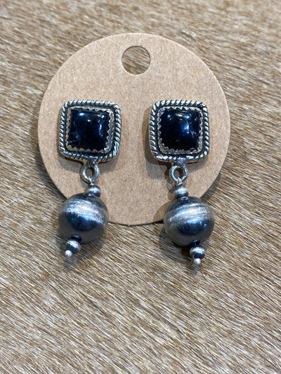 Hada Collection Square Post Navajo Pearl Drop Sterling Earrings