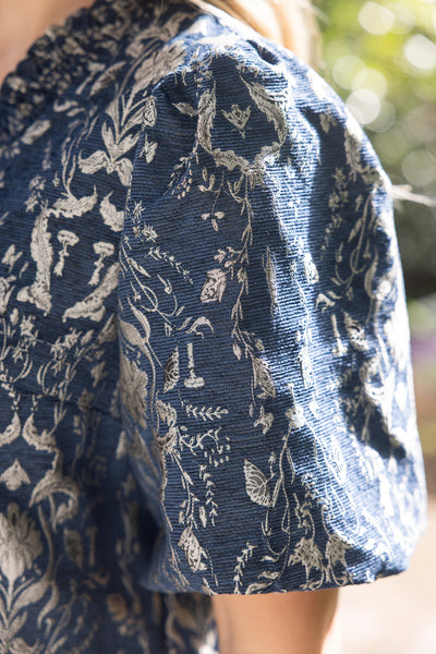 Nancy Navy Damask Dress