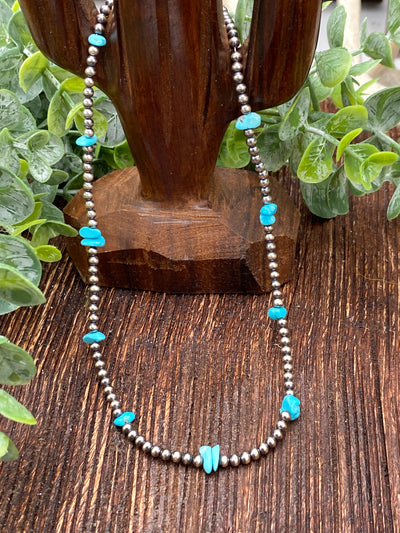 Ipsy 2mm Navajo & Tumbled Turquoise Sterling Choker - 14"