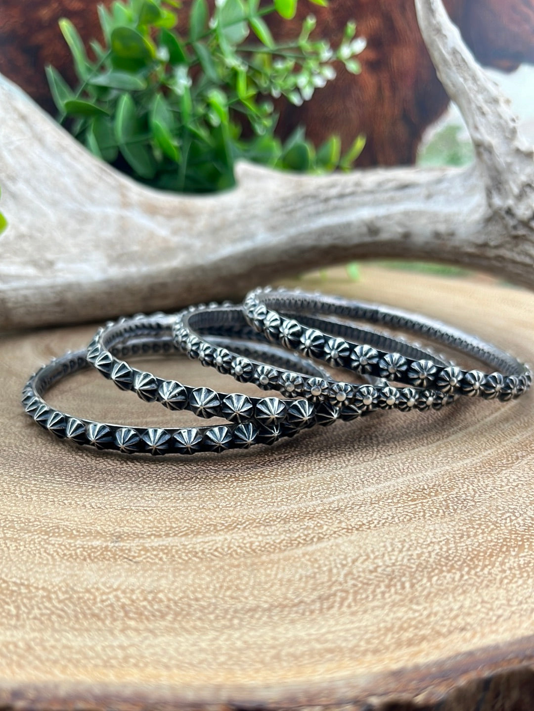 Sterling Silver Star Floral Bangle