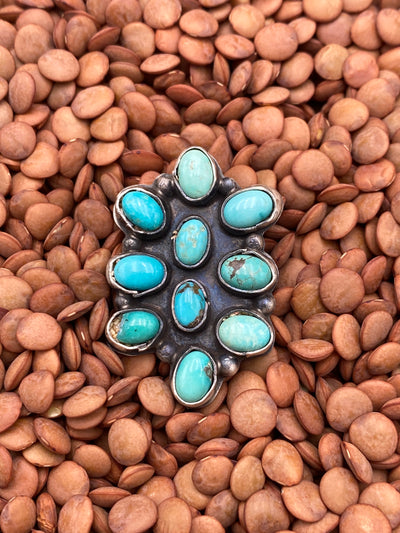 Kaley Sterling 10 Stone Turquoise Ring - Adjustable