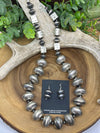 Verity Sterling Silver Large Bead Stamped Necklace & Earring Set