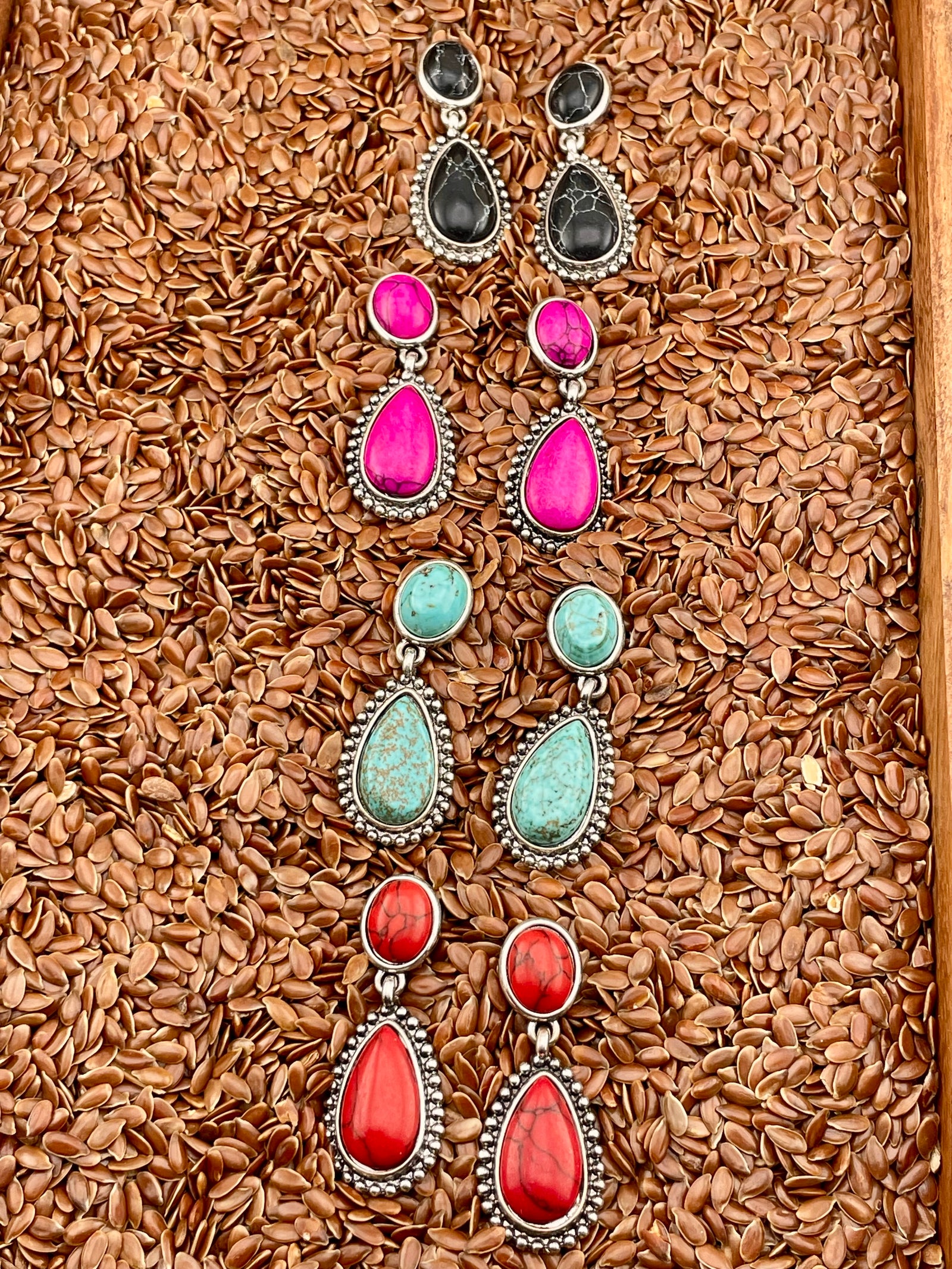 Marigot Double Stone Silver Post Earrings