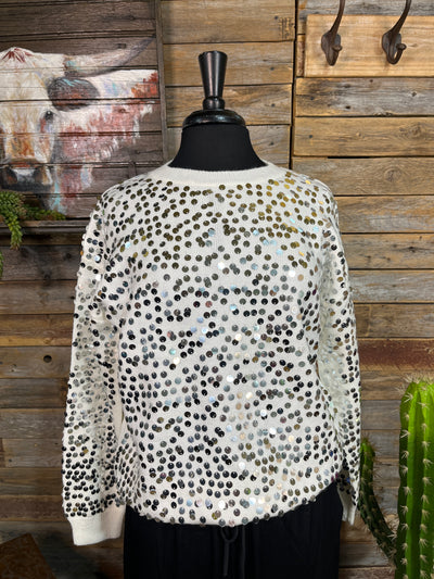 Maisy Sequin Crew Neck Sweater - White