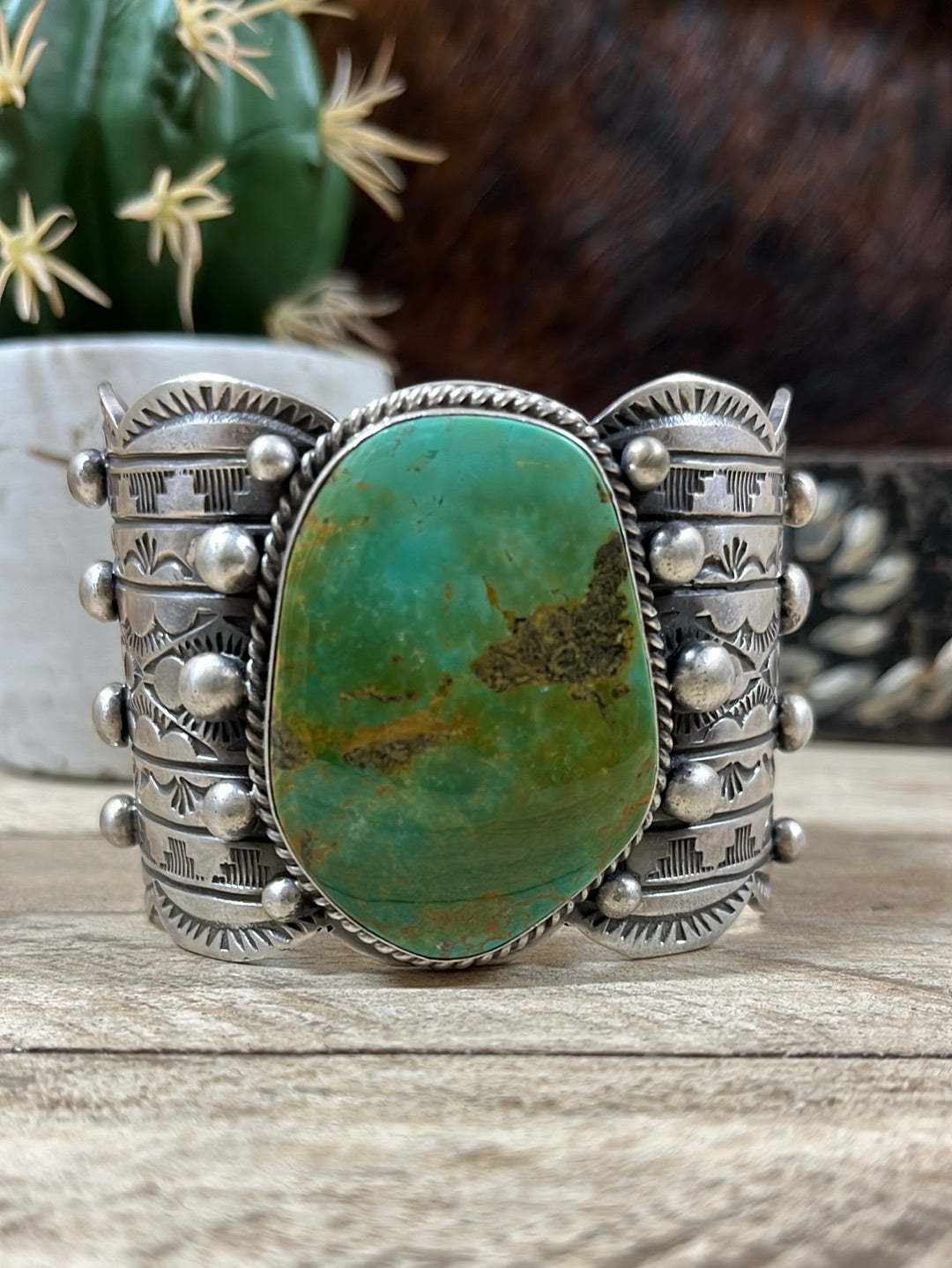 Neches Kingman Turquoise & Sterling Silver Statement  Cuff