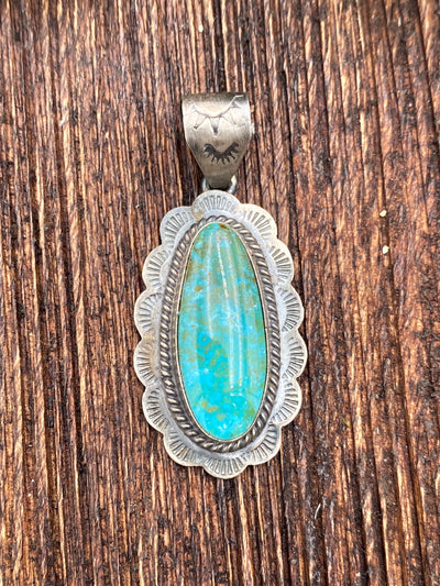 Boise Scalloped Sterling Turquoise Oval Pendant
