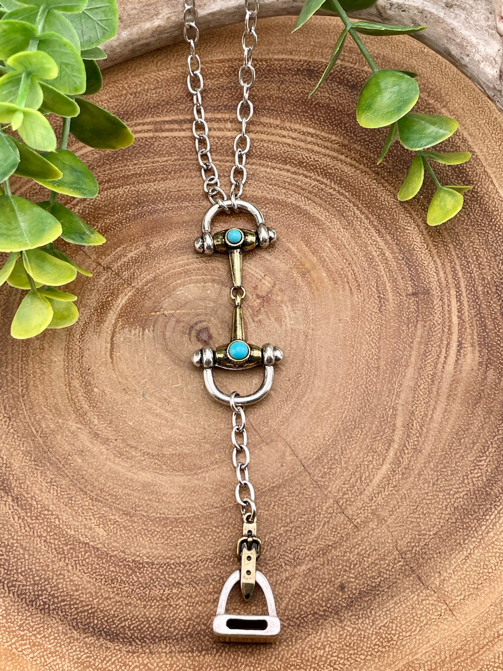 Heimer Fashion Two Tone Bit & Stirrup Necklace - Turquoise