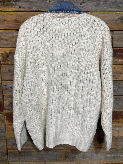 Cable Knit Denim Trim Jacket