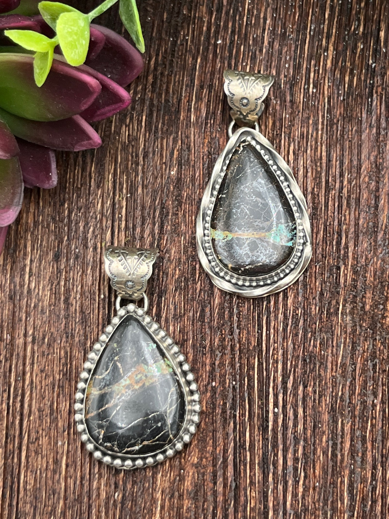 Loper Sterling Blackjack Turquoise Stone Teardrop Pendant