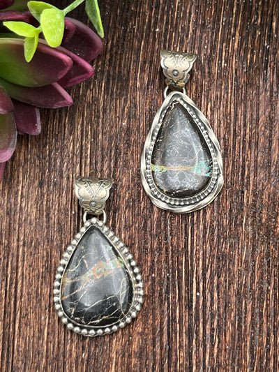 Loper Sterling Blackjack Turquoise Stone Teardrop Pendant