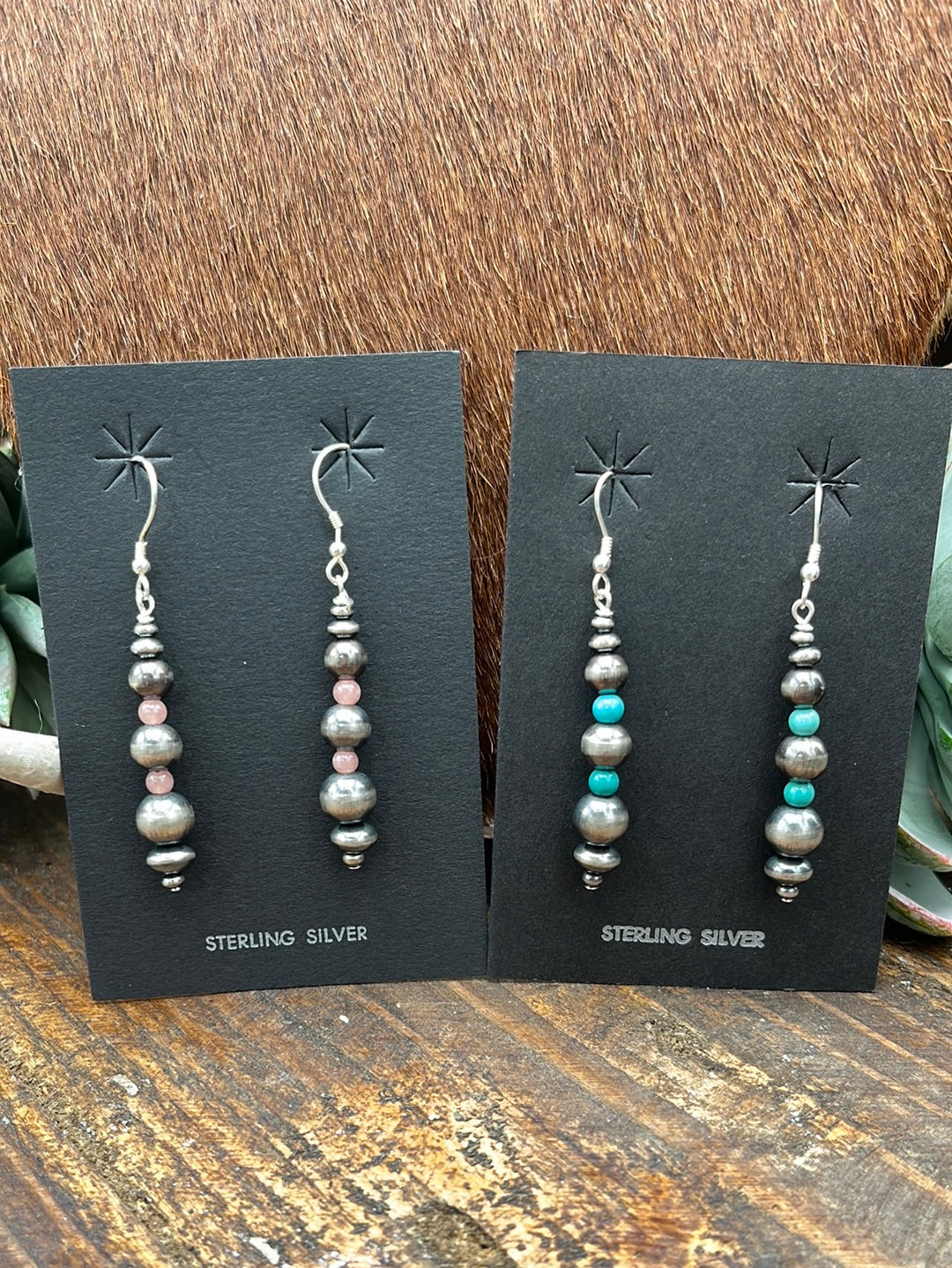 Navajo Pearl & Stone Drop Hook Earrings