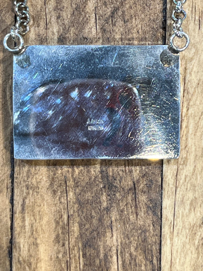 Brunswick Sterling Dark Stone Turquoise Bar Necklace - 18"