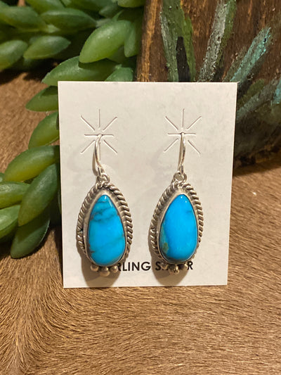 Lost Creek Fish Hook Teardrop Earrings With Lower Bead Detail - Turquoise