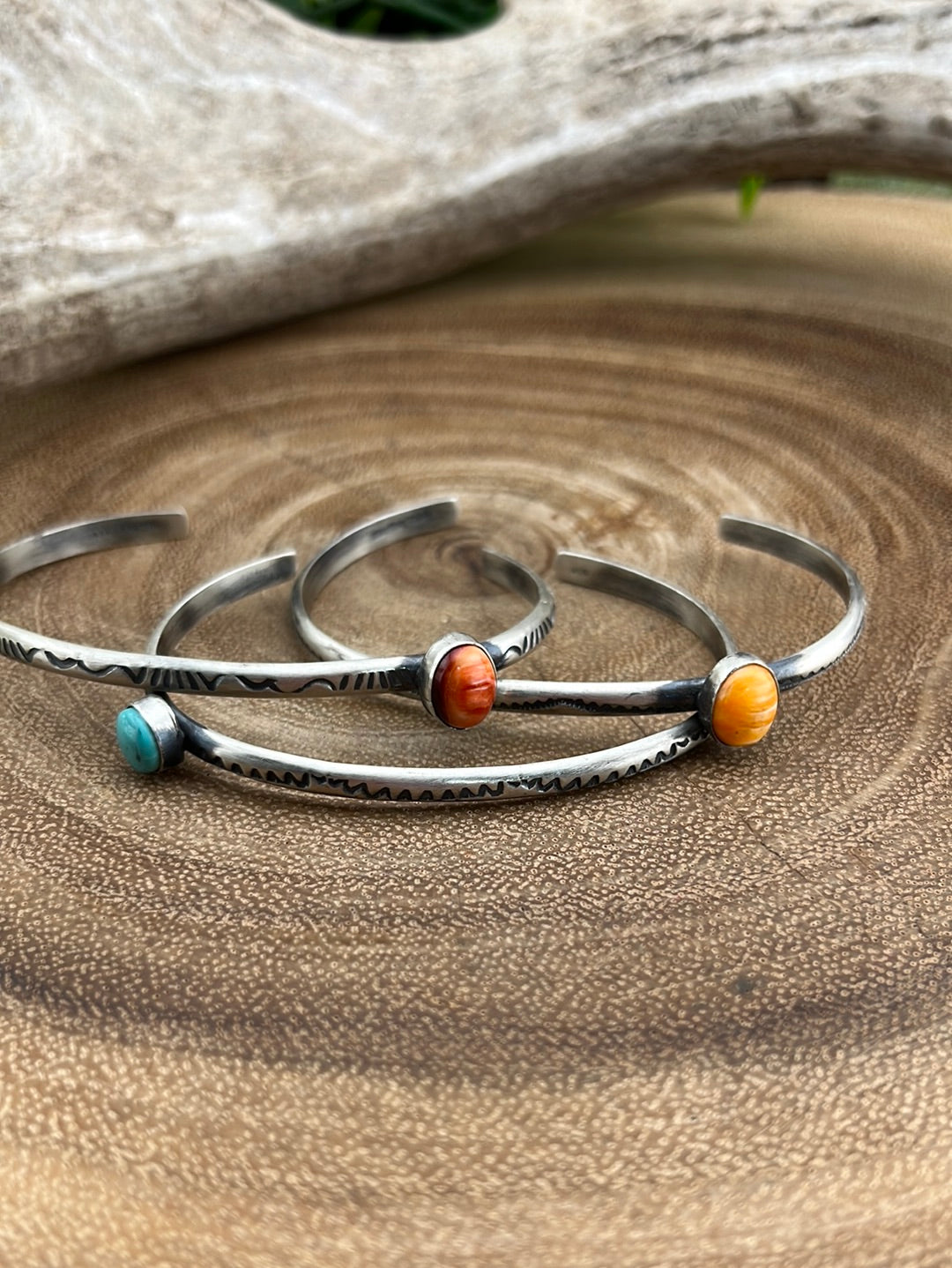 Liza Slim Stamped Off Center Stone Cuff