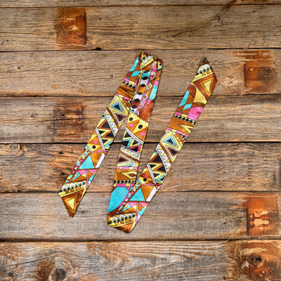 Brown and Yellow Geometric Skinny Mini Wild Rag Scarf / Cowgirl Necktie