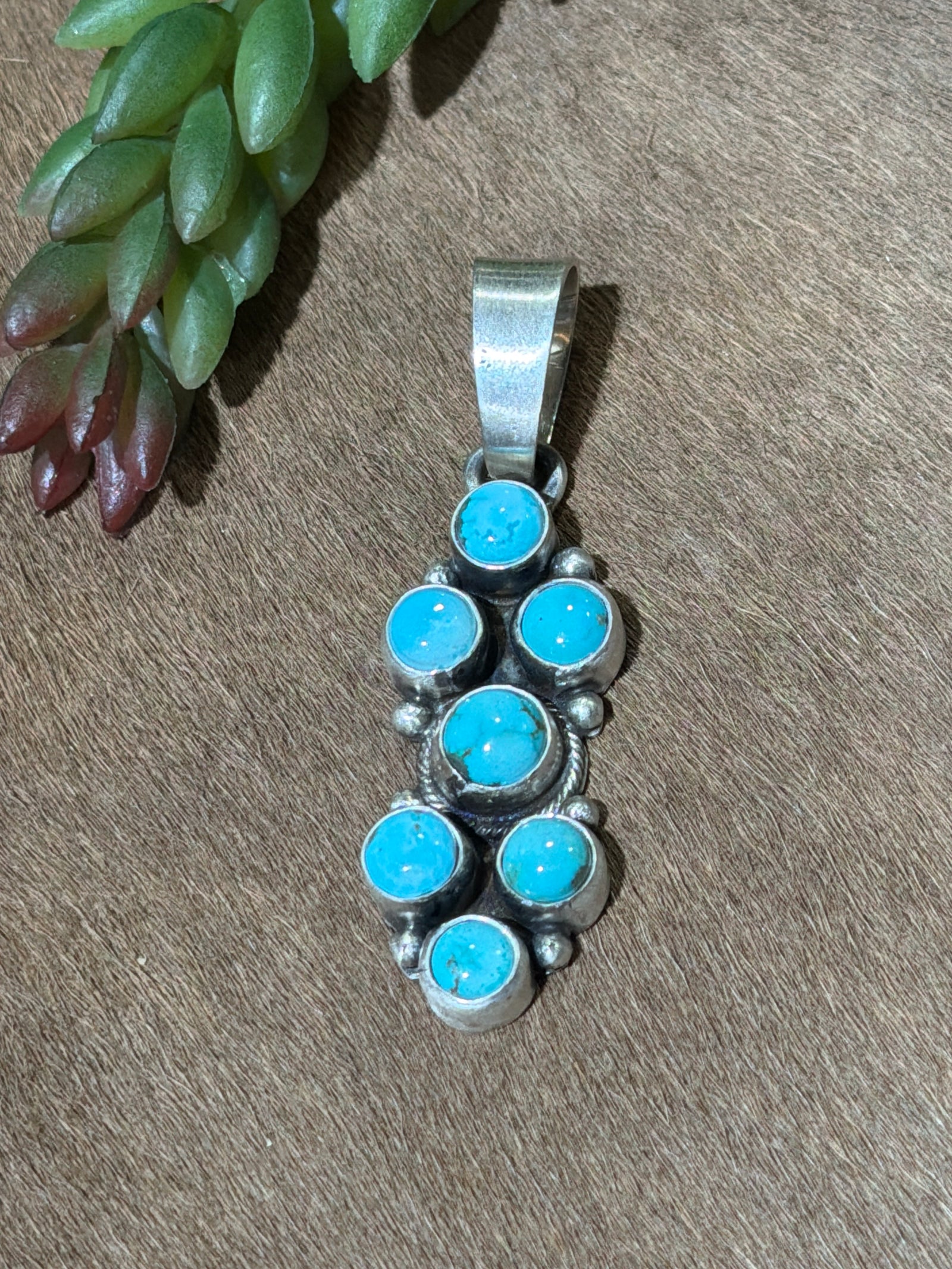 Nelda Blue Moon Turquoise 7 Stone Sterling Pendant