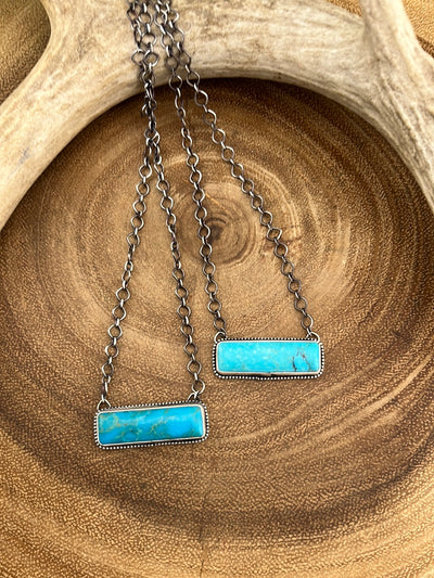 Acadia Sterling Link Chain With 1.15" Turquoise Bar - 18"